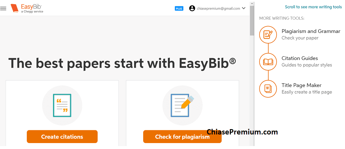 EasyBib Plus thì là một dịch vụ mở rộng của Chegg