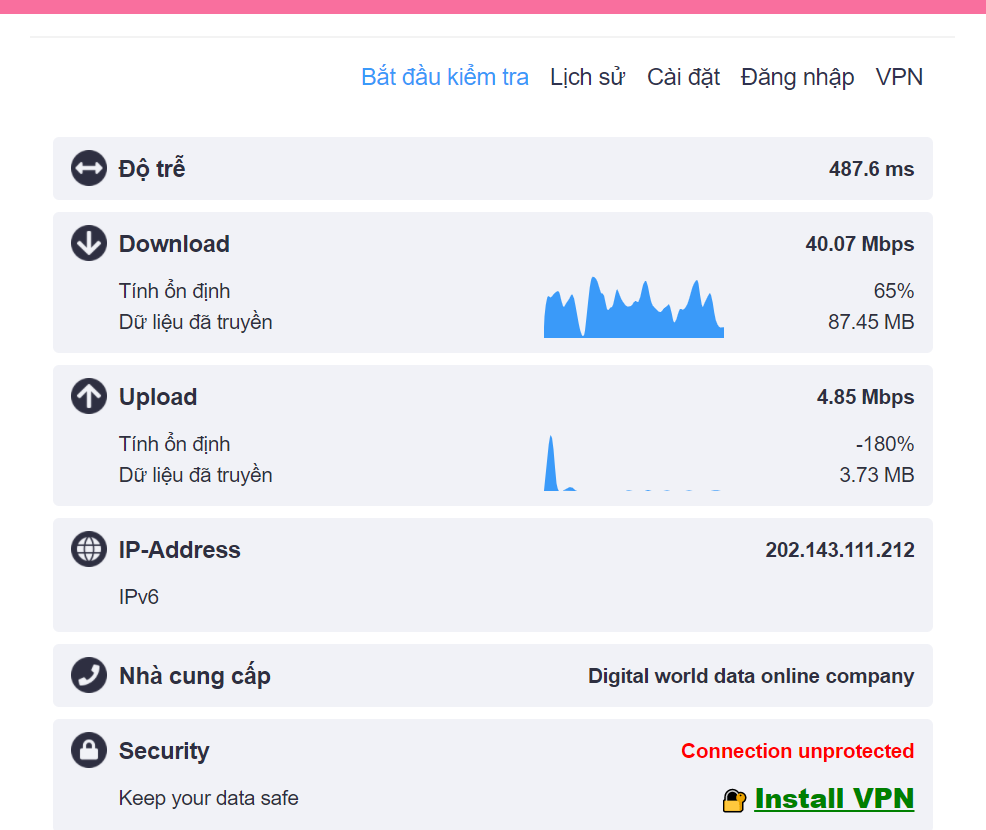 Kiểm tốc độ kết nối của Surfshark VPN