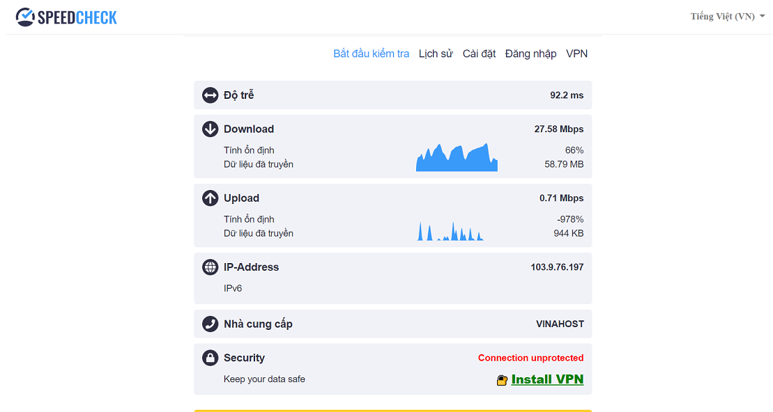 Kiểm tốc độ kết nối của Windscribe VPN