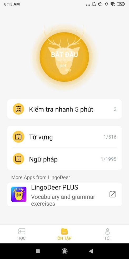 Giao diện sử dụng ứng dụng LingoDeer 