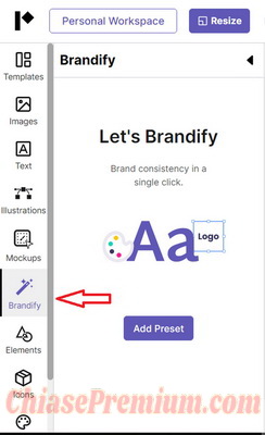 Pixelied cho phép thương hiệu của bạn đính kèm với các thiết kế bằng tính năng Brandify
