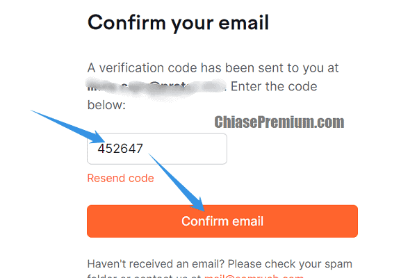 Nhập mã xác thực đăng ký và ấn Confirm email