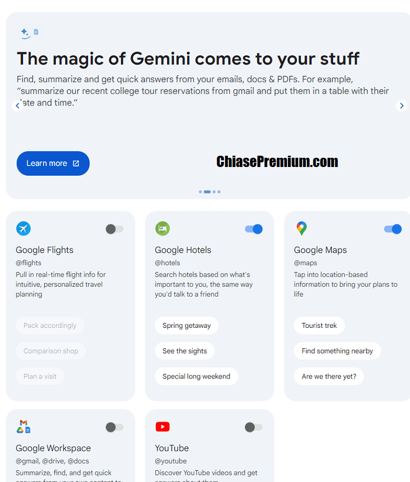 Google Gemini Setting: Extensions