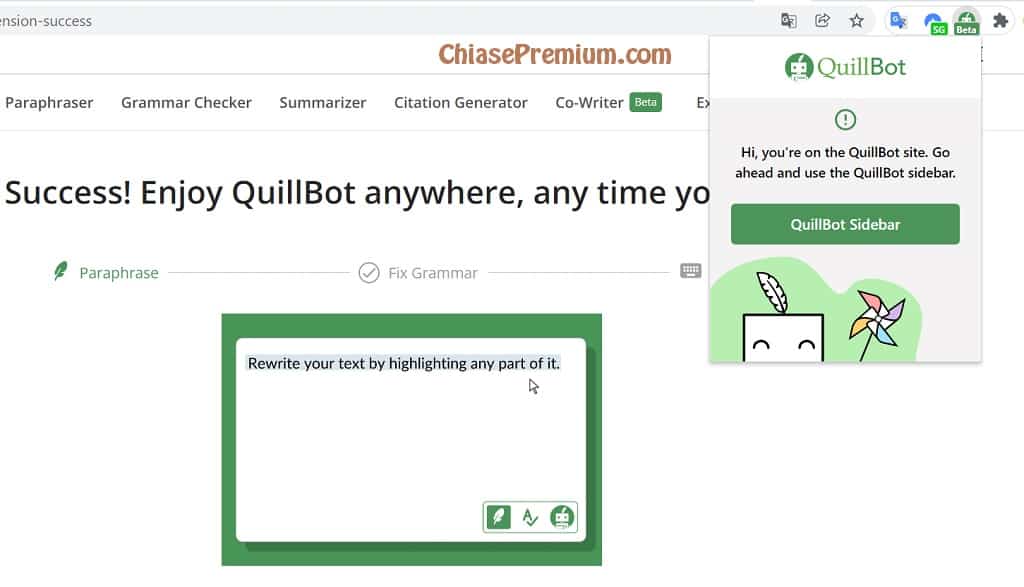 Cài đặt QuillBot cho Chrome (tiếp theo) - ChiasePremium.com