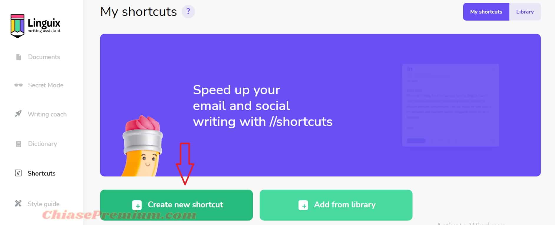 Bạn click chuột vào "Creat new shortcut" để tạo một bản lưu cho mình