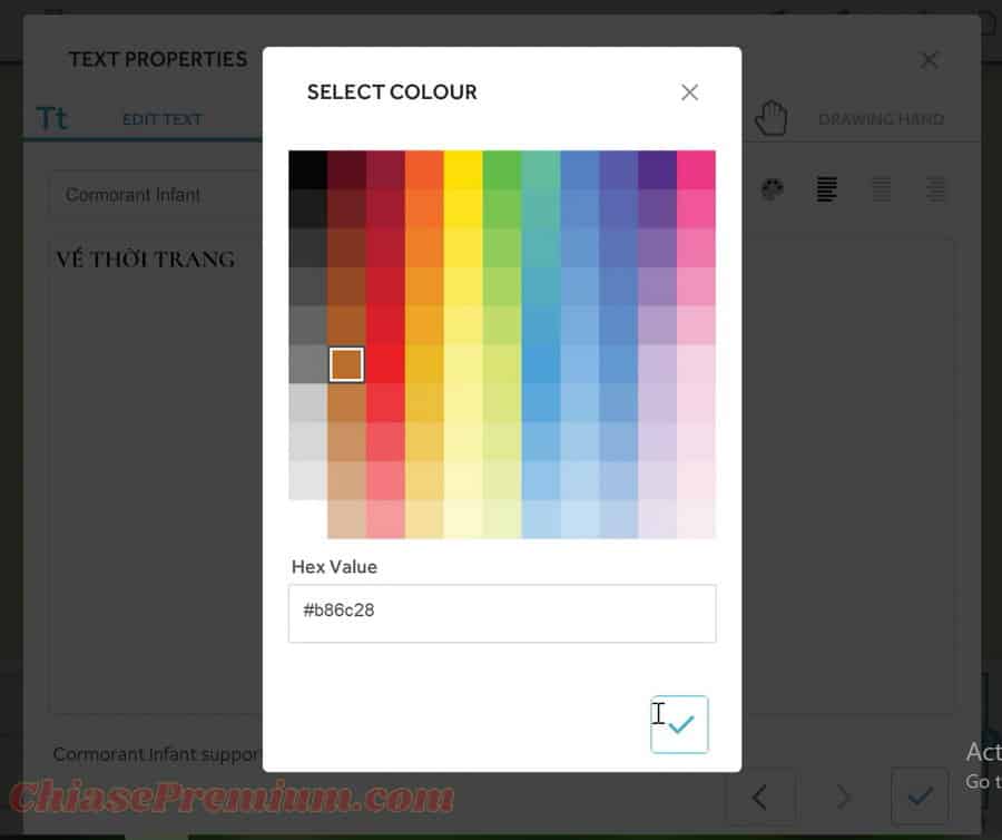 Chọn tap Edit text trong cửa sổ chỉnh sửa và chọn một màu khác bạn muốn tô lên