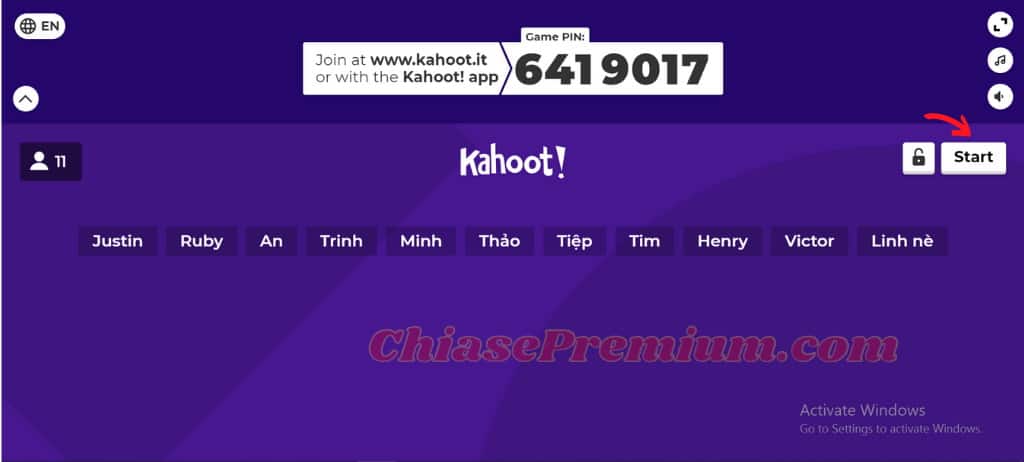 Click Start để bắt đầu game | Hướng đẫn sử dụng Kahoot! | ChiasePremium.com