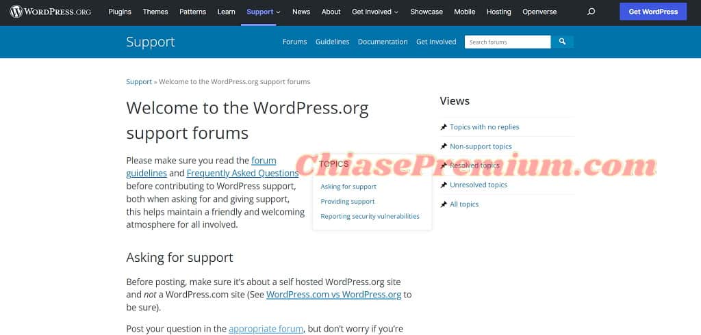 Diễn đàn hỗ trợ WordPress chính thức.