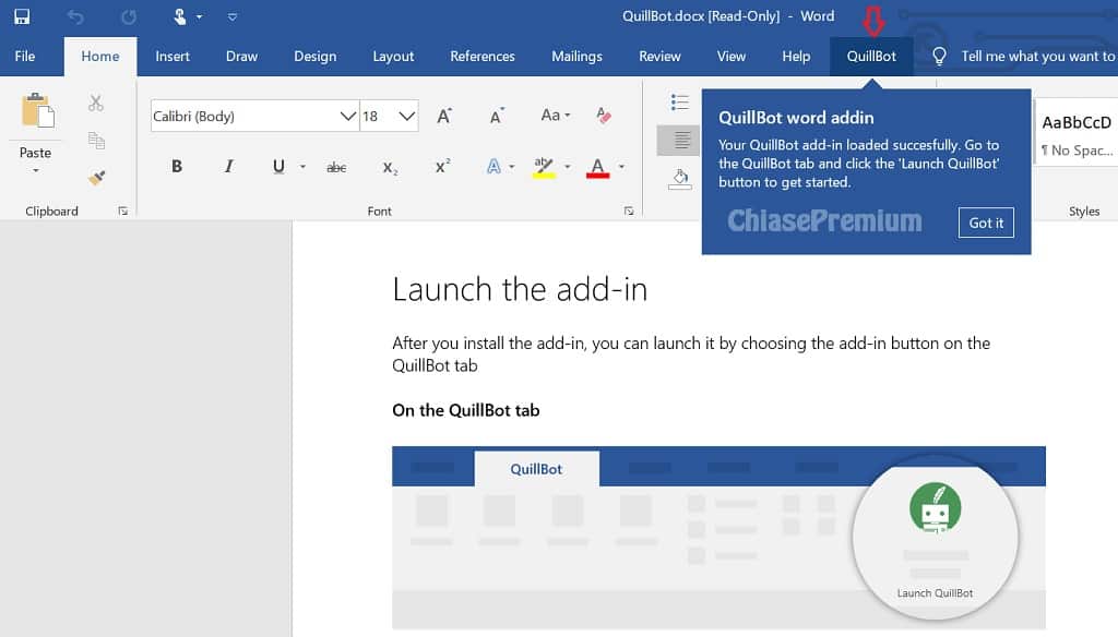 How do I install QuillBot on Microsoft Word for Windows