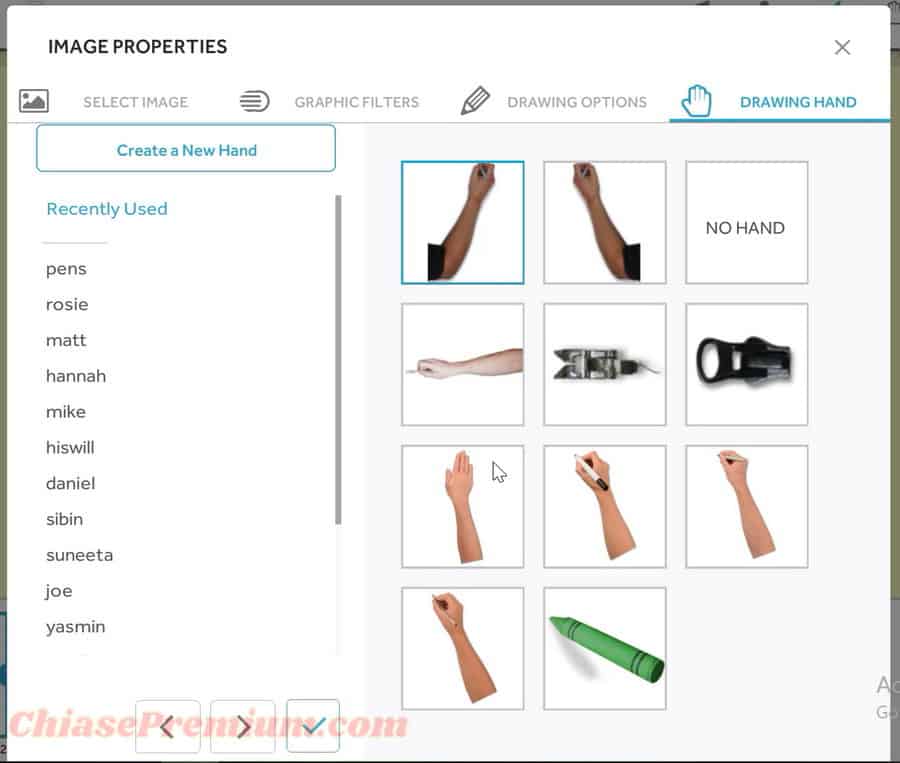 Lựa chọn các cánh tay vẽ đặc trưng của VideoScribe: Drawing hand