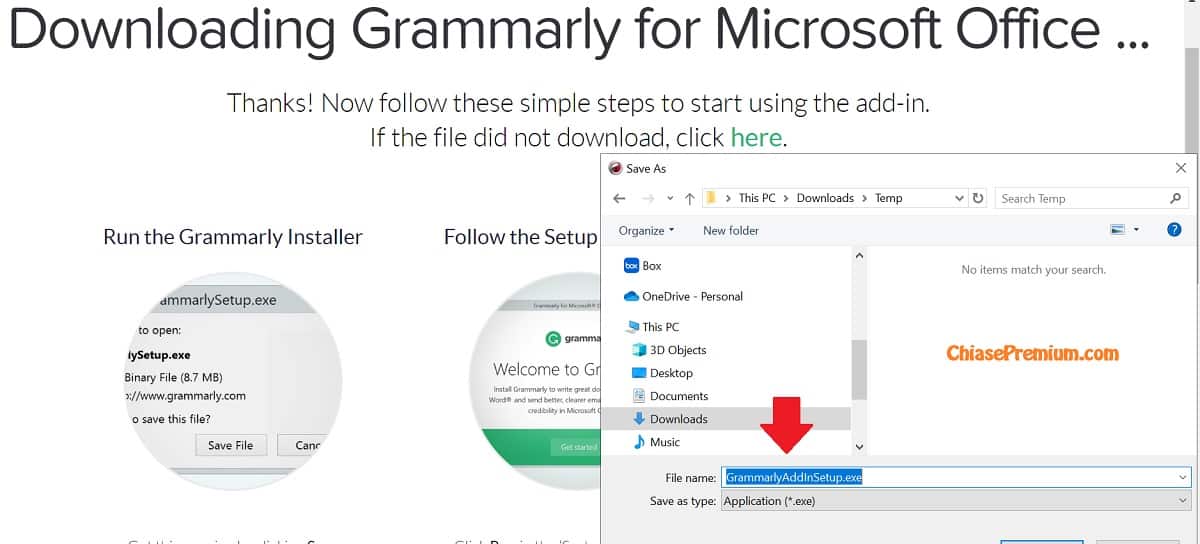 Downloading Grammarly for Microsoft Office