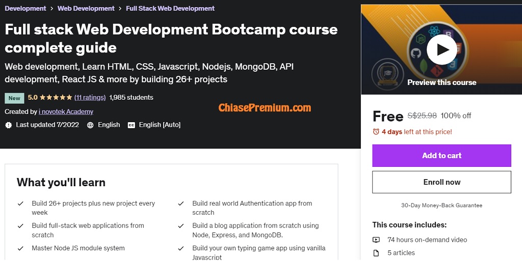 Full stack Web Development Bootcamp course complete guide - share by ChiasePremium