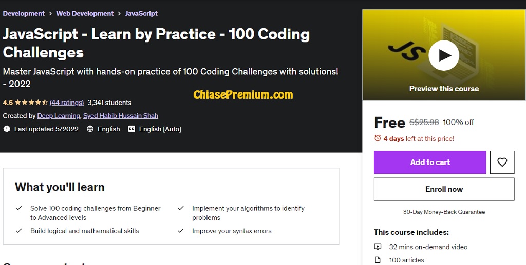 JavaScript JavaScript -Learn by Practice - 100 Coding Challenges - ChiasePremium