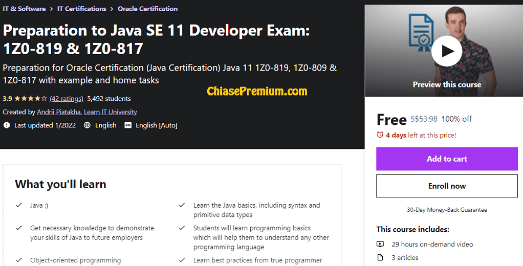 Preparation to Java SE 11 Developer Exam: 1Z0-819 & 1Z0-817