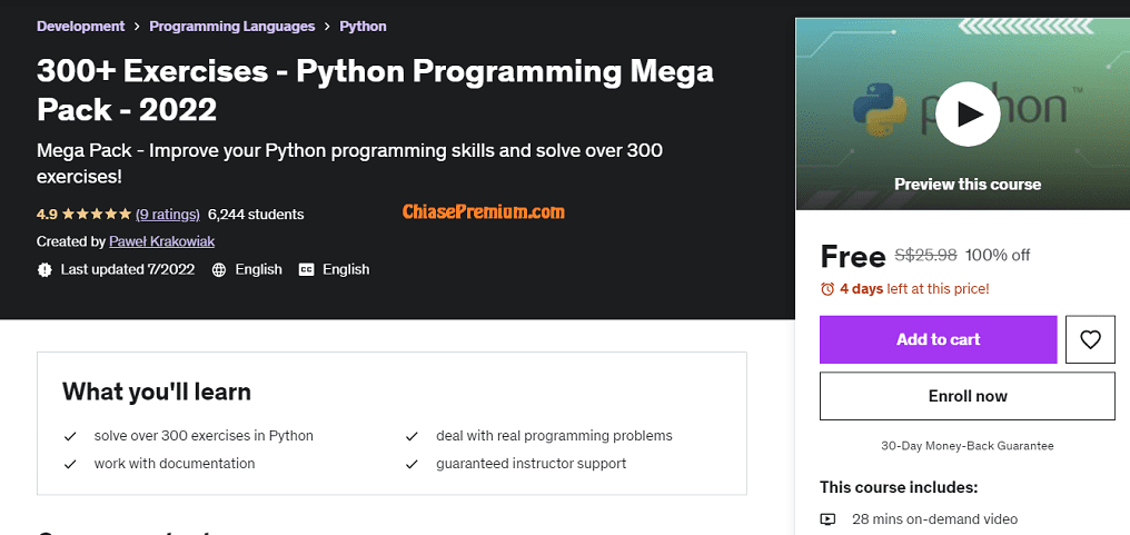 300+ Exercises - Python Programming Mega Pack - 2022