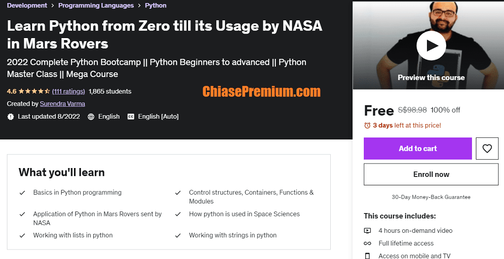 Free Learn Python from Zero till its Usage by NASA in Mars Rovers