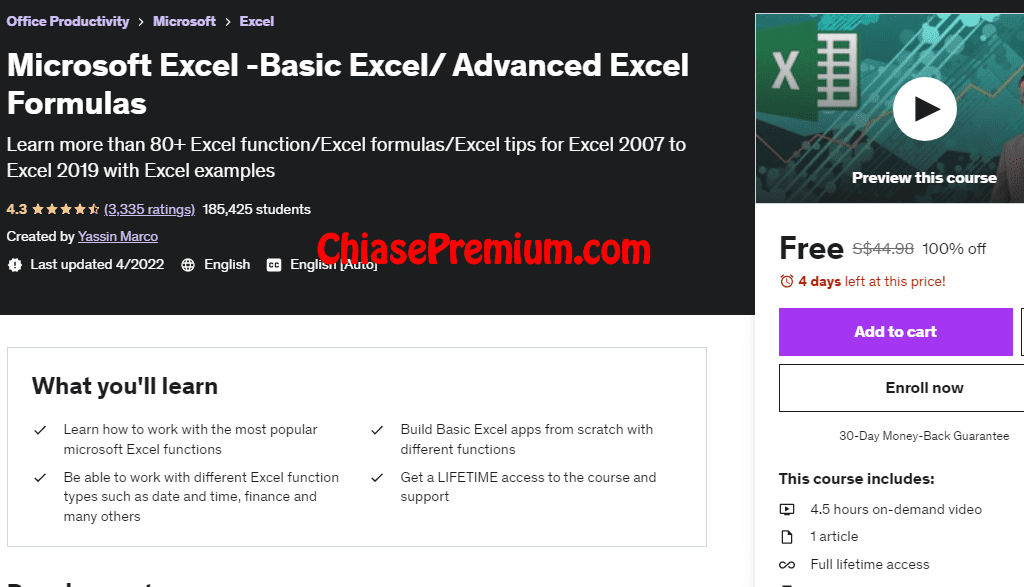 udemy Microsoft Excel -Basic Excel/ Advanced Excel Formulas