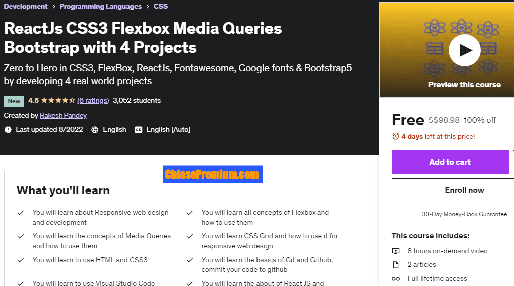 ReactJs CSS3 Flexbox Media Queries Bootstrap with 4 Projects