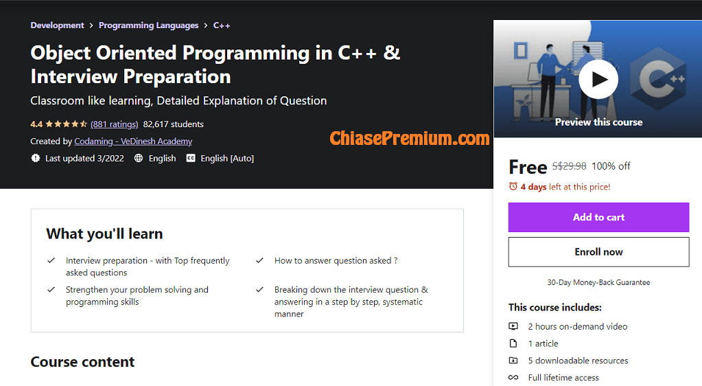 Object Oriented Programming in C++ & Interview Free