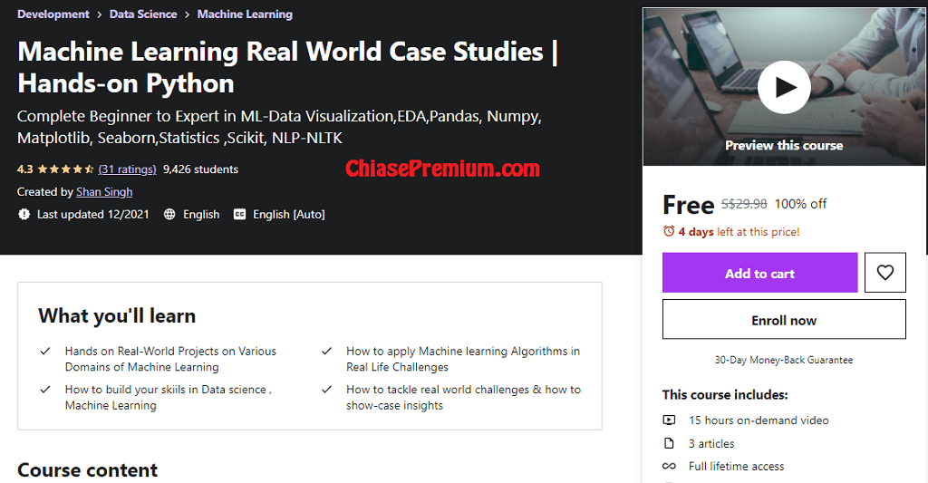 Machine Learning Real World Case Studies.