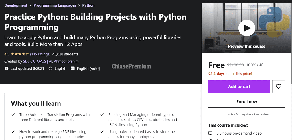 Practice Python: Building Projects with Python Programming (Source: Udemy.com)