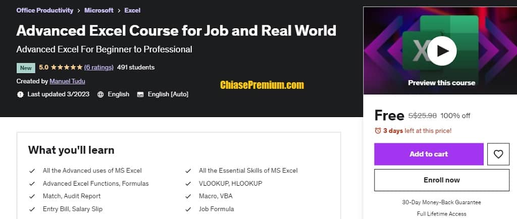 Advanced Excel Course for Job and Real World free 