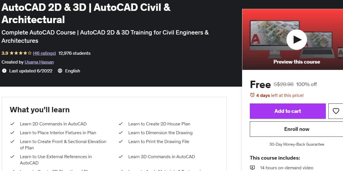 Free AutoCAD 2D & 3D | AutoCAD Civil & Architectural course