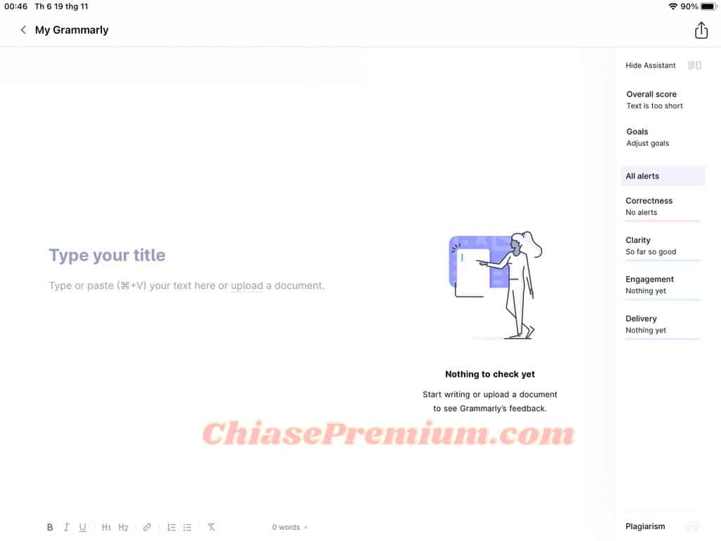 Hướng dẫn sử dụng Grammarly premium trên iPad | Hướng dẫn bởi ChiasePremium.com