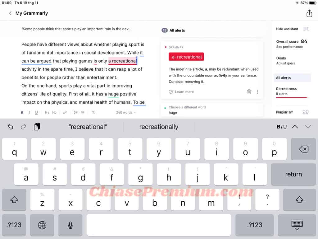 Cách cài đặt và sử dụng Grammarly trên iPad (tiếp theo) | ChiasePremium.com