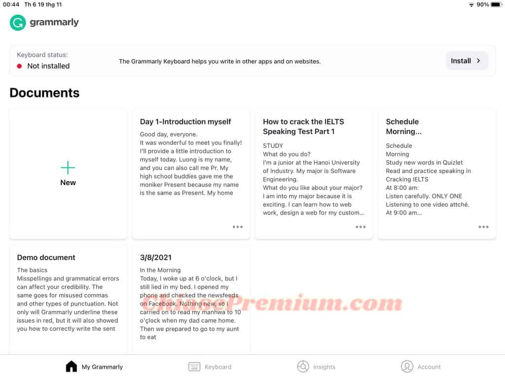 Giao diện sử dụng Grammarly trên iPad | Hướng dẫn bởi ChiasePremium.com