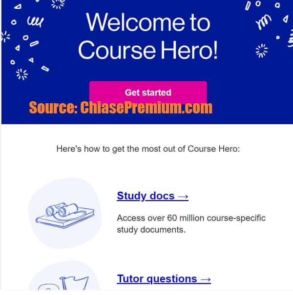 Thông báo đăng ký tài khoản Course Hero premium thành công