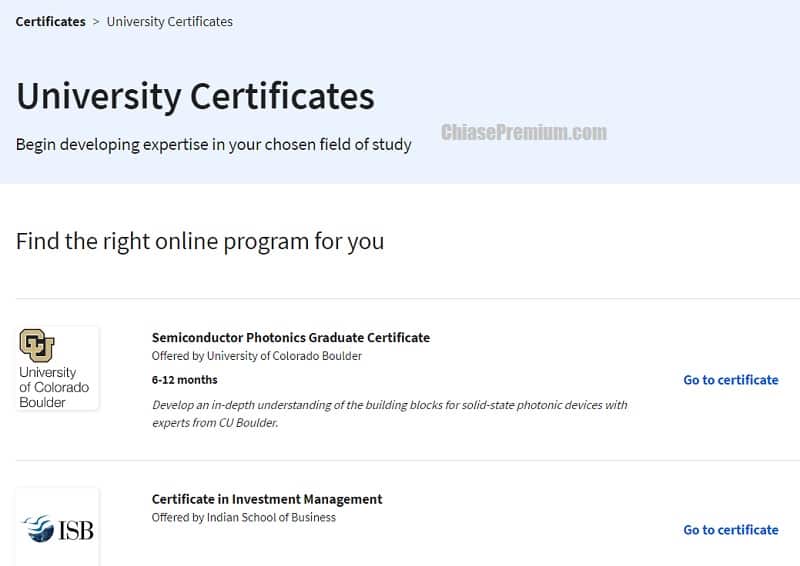 University  Certificates