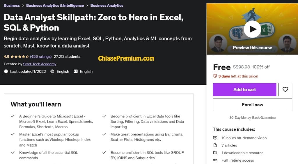 Free Data Analyst Skillpath: Zero to Hero in Excel, SQL & Python 