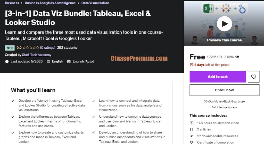 [3-in-1] Data Viz Bundle: Tableau, Excel & Looker Studio
