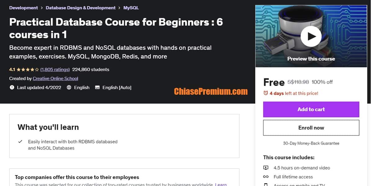 Practical Database Course for Beginners : 6 courses in 1
