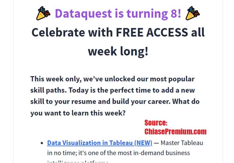 Dataquest.io miễn phí truy cập Skill paths trong 1 tuần.