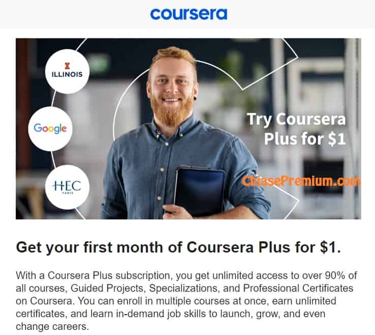 Get your first month of Coursera Plus for $1