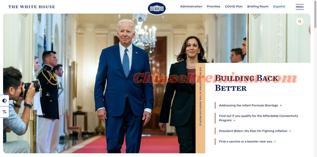 Website chính thức của chính phủ Nhà Trắng.