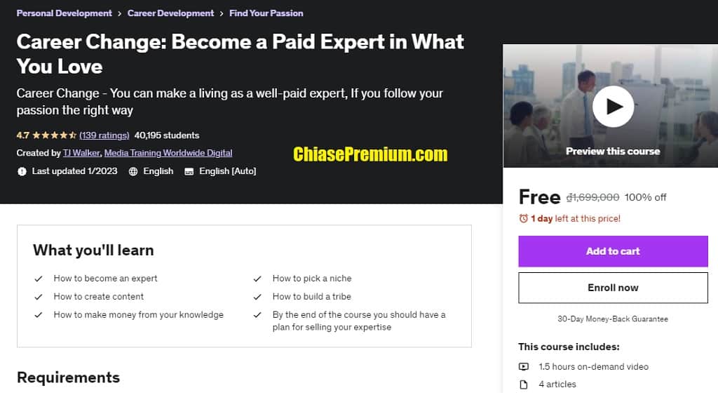 Career Change: Become a Paid Expert in What You Love course