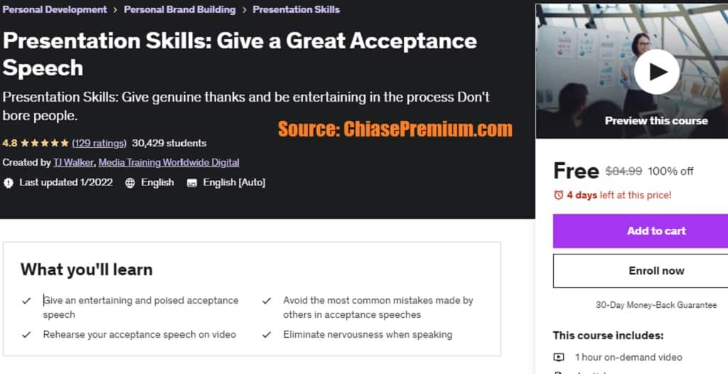 Presentation Skills: Give a Great Acceptance Speech Source: udemy.com 