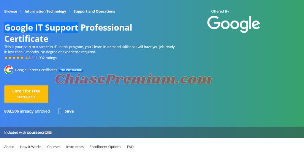Professional: Google IT Support (Google) | Coursera Plus