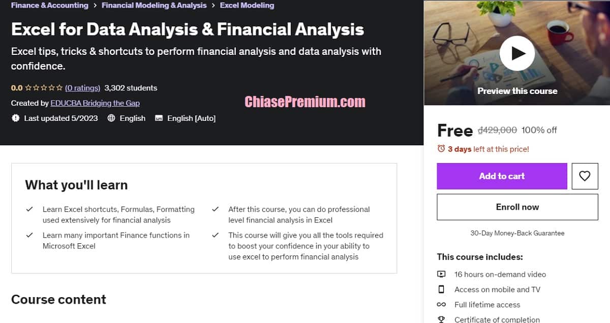 Excel for Data Analysis & Financial Analysis course 