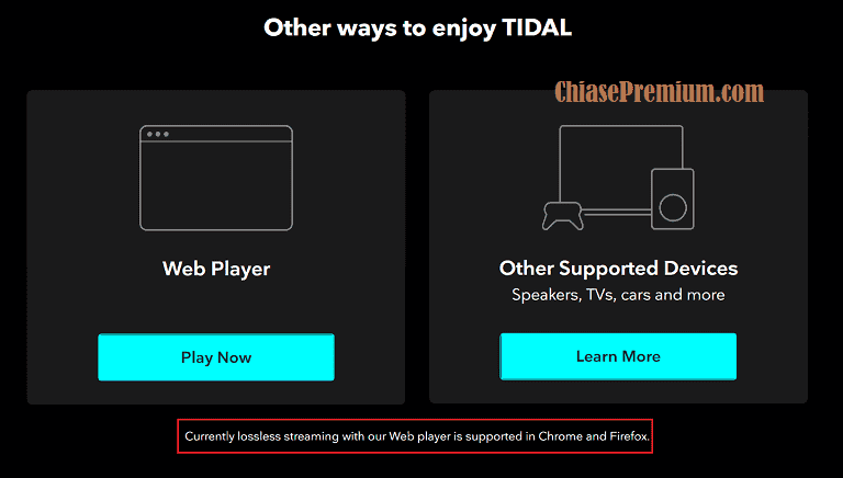 Chỉ nên nghe nhạc Tidal trên 2 loại trình duyệt Firefox và Chrome