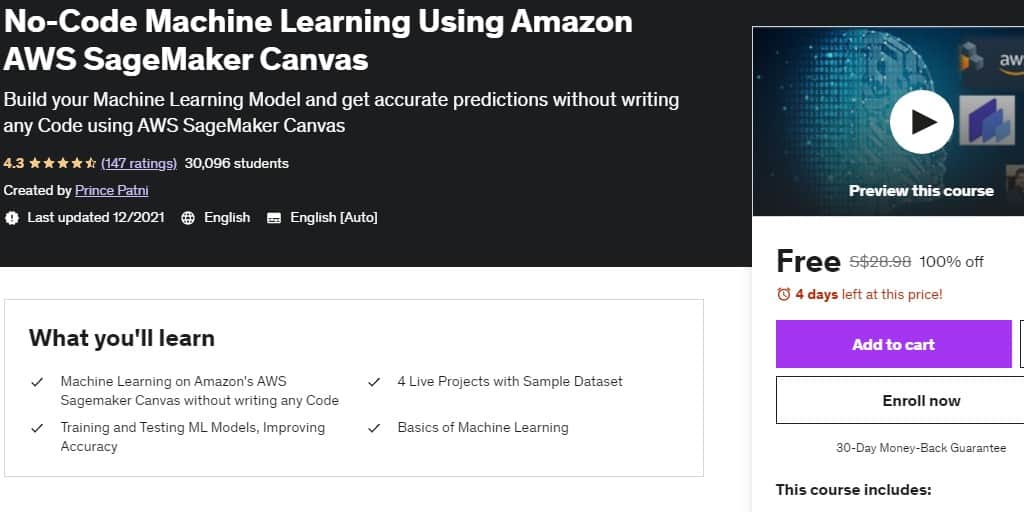 No-Code Machine Learning Using Amazon AWS SageMaker Canvas