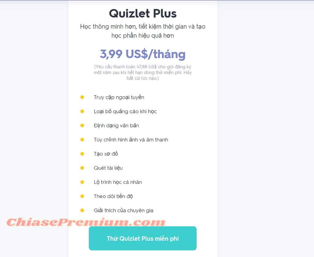 Hỗ trợ đăng ký, nâng cấp tài khoản Quizlet Plus