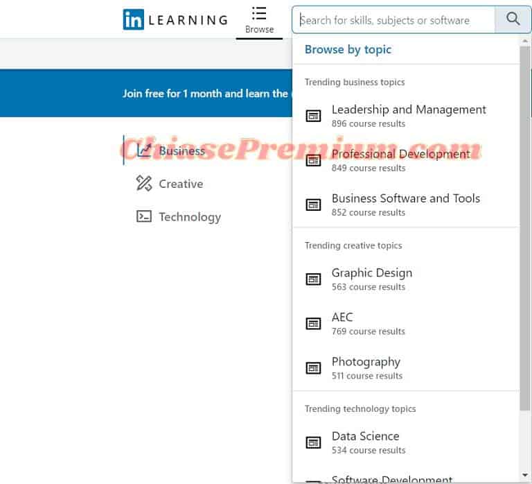 Search for LinkedIn Learning Courses or Subjects