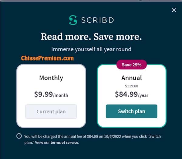 Mức phí đăng ký mới gói Scribd premium