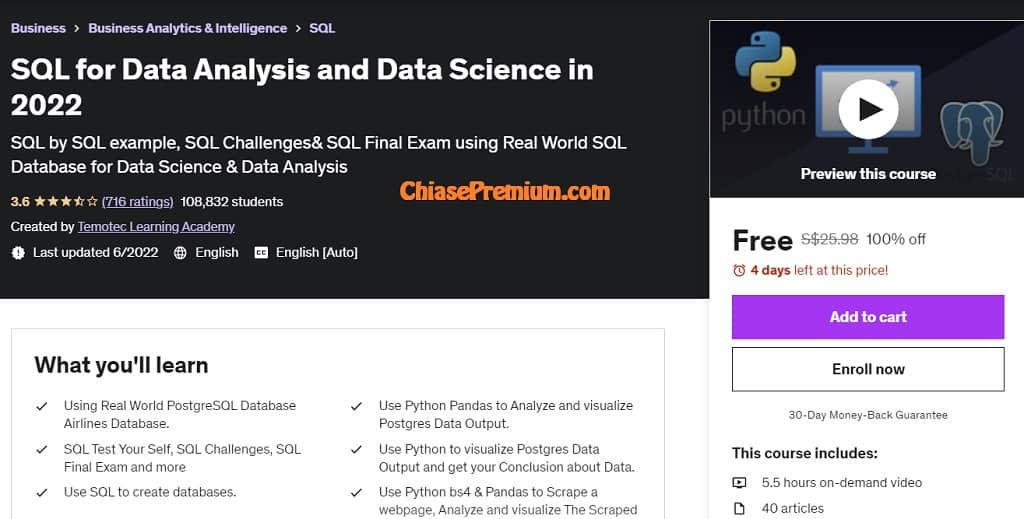 SQL for Data Analysis and Data Science in 2022 SQL by SQL example, SQL Challenges& SQL Final Exam using Real World SQL Database for Data Science & Data Analysis