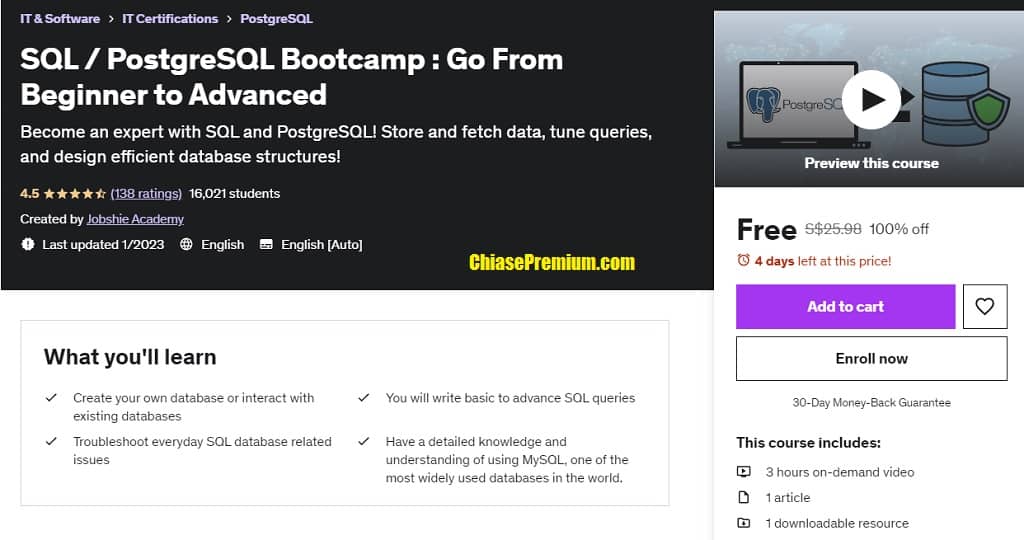 SQL / PostgreSQL Bootcamp : Go From Beginner to Advanced