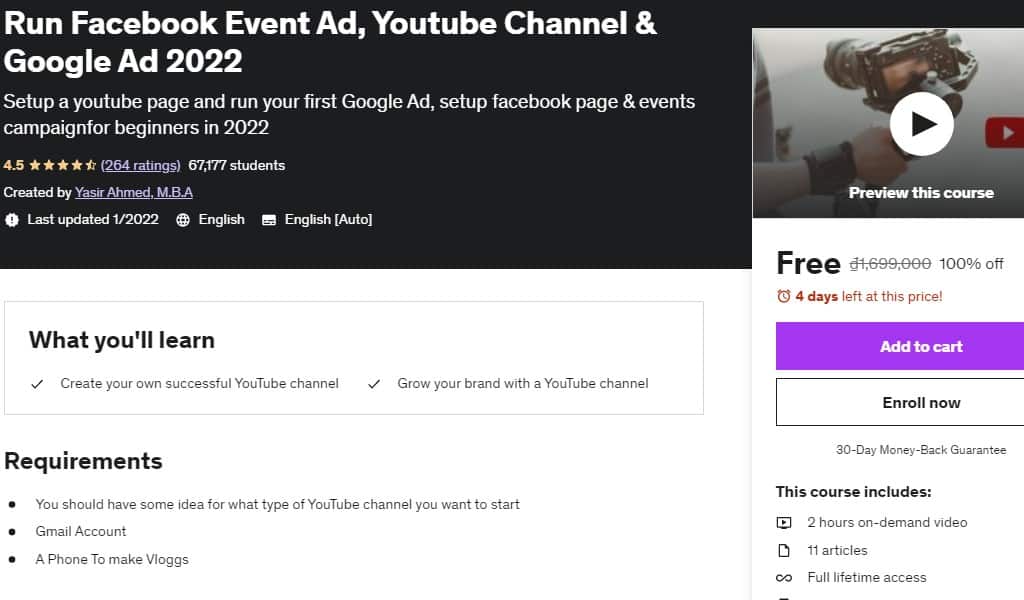 Run Facebook Event Ad, Youtube Channel & Google Ad 2022